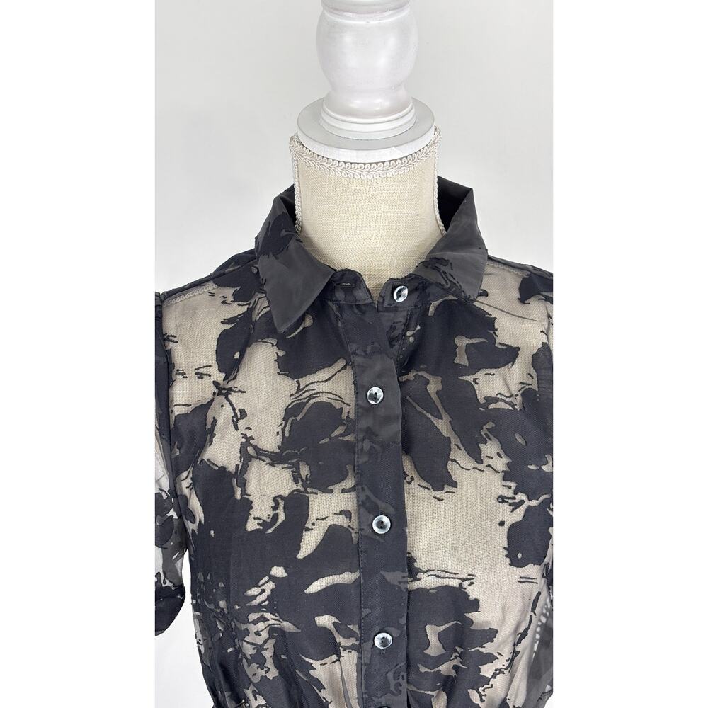 Disturbia Spectre Layered Midi Shirt Dress Black Floral Womens Size 4 New Sheer - Picture 6 of 11